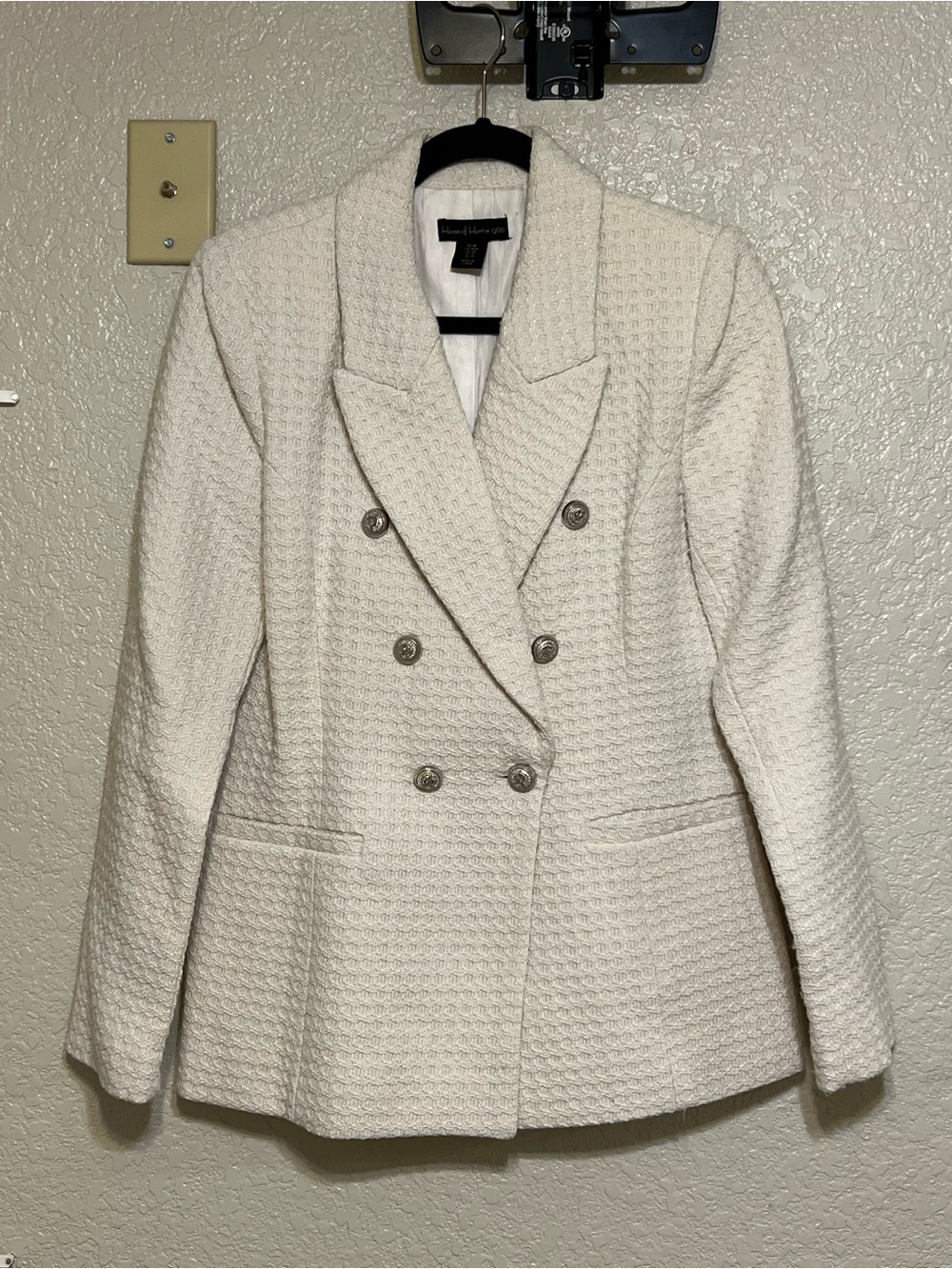 House of Harlow 1960 Cream Textured Double-Breasted Blazer